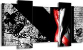 GroepArt - Schilderij - Vrouw, Kunst - Rood, Zwart, Grijs - 120x65cm 5Luik - Foto Op Canvas - GroepArt 6000+ Schilderijen 0p Canvas Art Collectie - Wanddecoratie