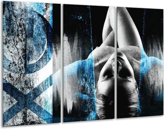 Peinture sur verre Femme, Art | Noir, blanc, bleu | 120x80cm 3 Liège | Tirage photo sur verre |  F007043