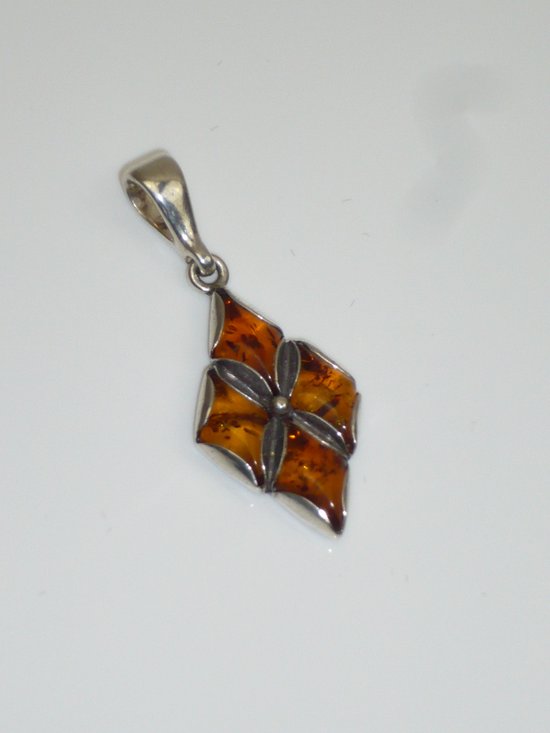 Broche sterling zilver 925 Baltische barnsteen cognac roos cadeau dames