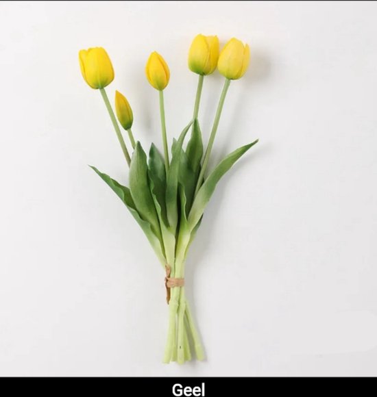 Real Touch Tulips - Yellow - Real Touch Tulpen - Geel - Tulpen - Kunstbloemen - Kunst Tulpen - Kunst Boeket - Tulp - 40 CM - Zijden Bloemen - Latex Bloem - Bruiloft - Voorjaar - Lente