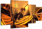 GroepArt - Schilderij -  Abstract - Bruin, Goud, Geel - 160x90cm 4Luik - Schilderij Op Canvas - Foto Op Canvas