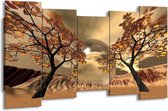 GroepArt - Canvas Schilderij - Natuur - Bruin, Goud, Wit - 150x80cm 5Luik- Groot Collectie Schilderijen Op Canvas En Wanddecoraties
