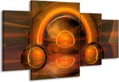 GroepArt - Schilderij -  Abstract - Oranje, Bruin, Geel - 160x90cm 4Luik - Schilderij Op Canvas - Foto Op Canvas