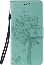 Bookcase Geschikt voor Samsung Galaxy A50 - Groen - Bloemen - Portemonnee Hoesje