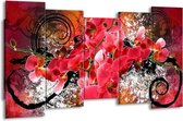 GroepArt - Canvas Schilderij - Orchidee - Roze, Rood, - 150x80cm 5Luik- Groot Collectie Schilderijen Op Canvas En Wanddecoraties