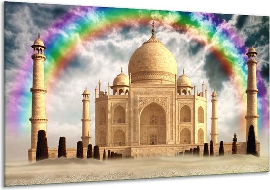 Schilderij Op Canvas Taj Mahal - Crème - 120x70cm 1Luik - Foto Op Canvas - GroepArt 6000+ Schilderijen 0p Canvas Art Collectie - Wanddecoratie - Woonkamer - Slaapkamer - Canvas Print