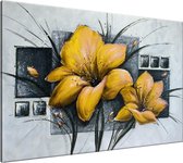 Peinture peinte à la main Fleurs | Jaune, gris | 120x70cm 1Hatch