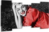 GroepArt - Canvas Schilderij - Marilyn Monroe - Zwart, Rood, Grijs - 150x80cm 5Luik- Groot Collectie Schilderijen Op Canvas En Wanddecoraties
