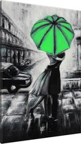 Schilderij - Liefde - Groen , Zwart , Grijs - 70x120cm 1Luik - GroepArt - Handgeschilderd Schilderij - Canvas Schilderij - Wanddecoratie - Woonkamer - Slaapkamer - Geschilderd Door Onze Kunstenaars 2000+Collectie Maatwerk Mogelijk
