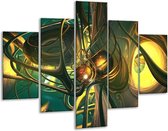 Glasschilderij -  Abstract - Groen, Geel, Goud - 100x70cm 5Luik - Geen Acrylglas Schilderij - GroepArt 6000+ Glasschilderijen Collectie - Wanddecoratie- Foto Op Glas