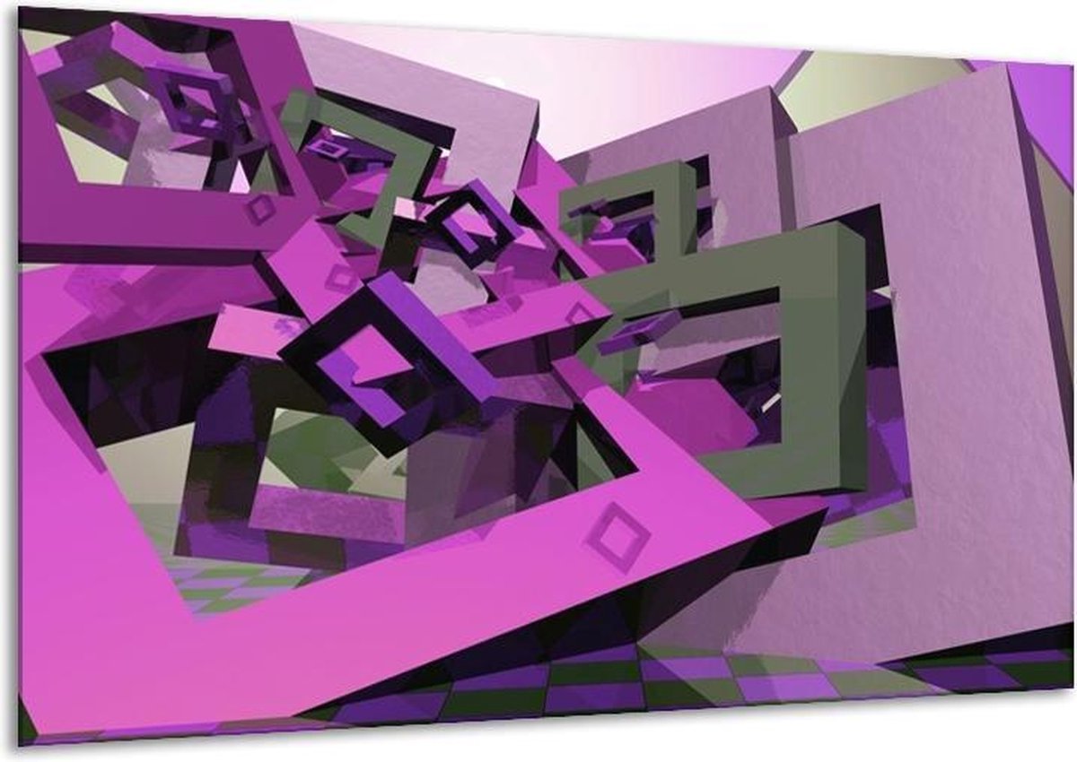 Glasschilderij Abstract - Paars, Roze, Grijs - 120x70cm 1Luik - Foto Op Glas - Geen Acrylglas Schilderij - GroepArt 6000+ Glasschilderijen Art Collectie - Wanddecoratie - Woonkamer - Slaapkamer op Prijzenvolger.com