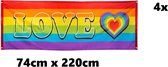 4x Banner Regenboog LOVE polyester 74cm x 220cm - regenboog hippie liefde gay banner rainbow Festival