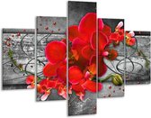 Glasschilderij -  Orchidee - Rood, Grijs - 100x70cm 5Luik - Geen Acrylglas Schilderij - GroepArt 6000+ Glasschilderijen Collectie - Wanddecoratie- Foto Op Glas