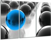 GroepArt - Schilderij -  Ballen - Zwart, Wit, Blauw - 120x80cm 3Luik - 6000+ Schilderijen 0p Canvas Art Collectie