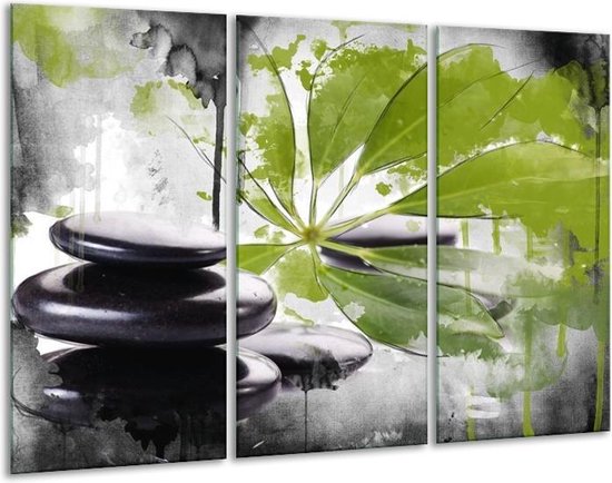 GroepArt - Schilderij -  Spa - Groen, Zwart, Wit - 120x80cm 3Luik - 6000+ Schilderijen 0p Canvas Art Collectie