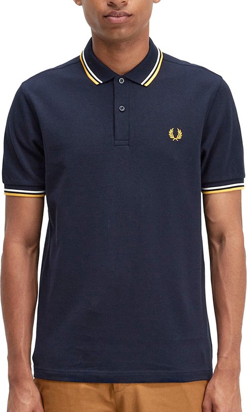 Fred Perry M3600 polo twin tipped shirt - pique - Navy / Ecru / Golden hour - Maat: M