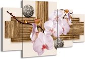 GroepArt - Schilderij -  Orchidee - Roze, Grijs, Bruin - 160x90cm 4Luik - Schilderij Op Canvas - Foto Op Canvas