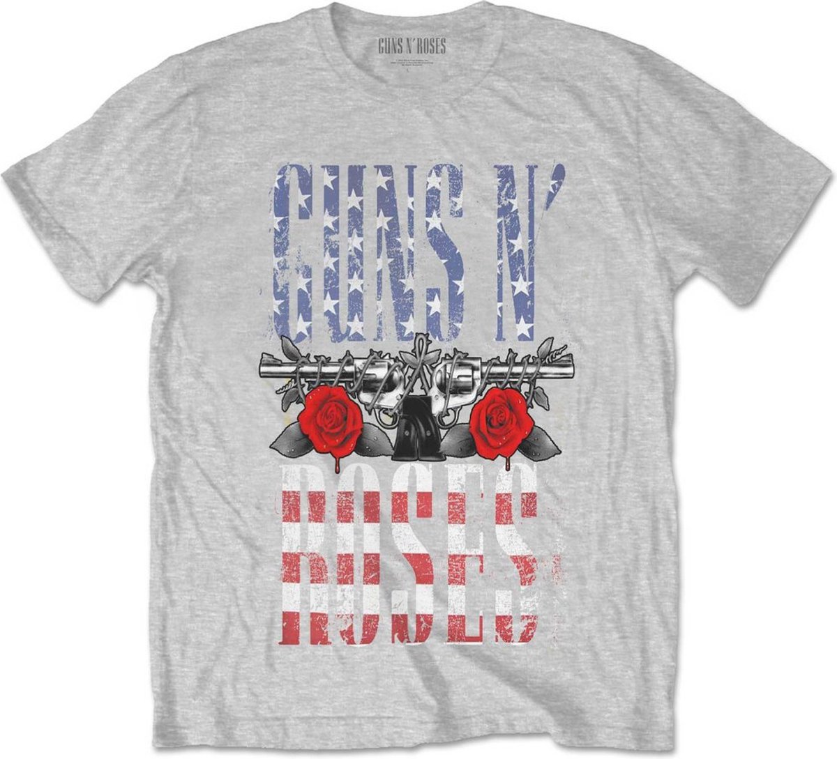 Guns N' Roses - US Flag In Logo Heren T-shirt - L - Grijs