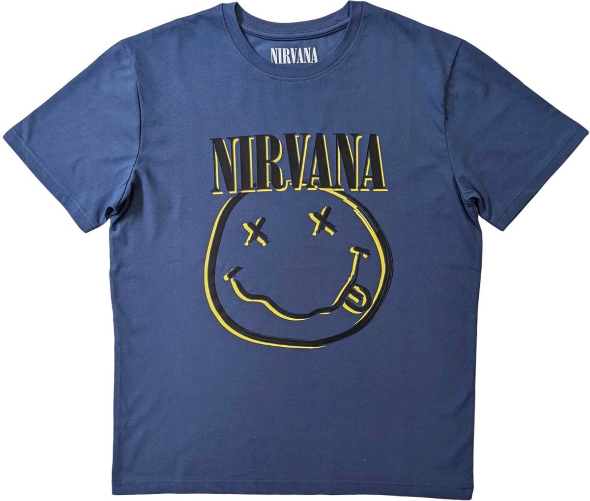 Nirvana - Inverse Happy Face Heren T-shirt - M - Blauw