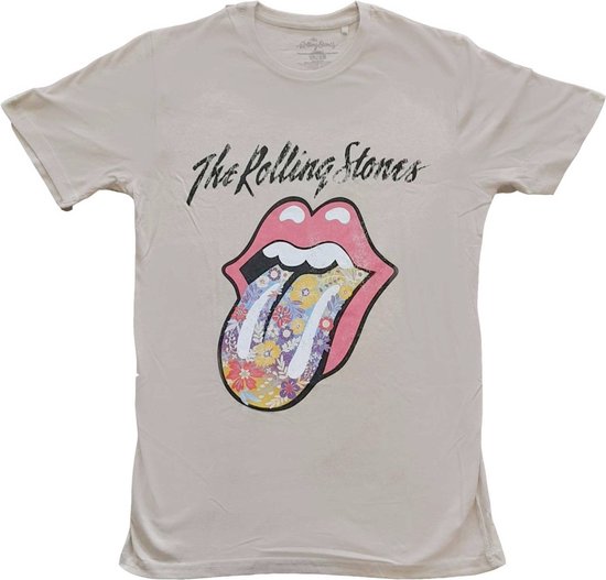 The Rolling Stones Heren Tshirt Flowers Tongue Grijs