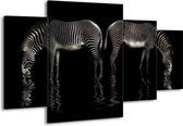 GroepArt - Schilderij -  Zebra - Zwart, Wit - 160x90cm 4Luik - Schilderij Op Canvas - Foto Op Canvas