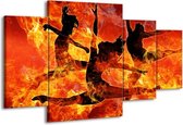 GroepArt - Schilderij -  Dansen - Zwart, Oranje, Geel - 160x90cm 4Luik - Schilderij Op Canvas - Foto Op Canvas