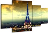 GroepArt - Schilderij -  Eiffeltoren - Blauw, Geel, Grijs - 160x90cm 4Luik - Schilderij Op Canvas - Foto Op Canvas