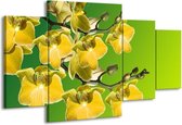 GroepArt - Schilderij -  Orchidee - Geel, Groen, Wit - 160x90cm 4Luik - Schilderij Op Canvas - Foto Op Canvas