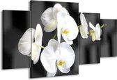 GroepArt - Schilderij -  Orchidee - Zwart, Wit, Grijs - 160x90cm 4Luik - Schilderij Op Canvas - Foto Op Canvas
