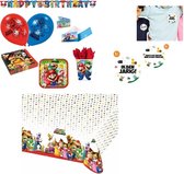 Super Mario - Verjaardag - Feestpakket - Feestartikelen - Versiering - Slingers - Bordjes - Bekers - Servetten - Tafelkleed - Uitnodigingen - Ballonnen.
