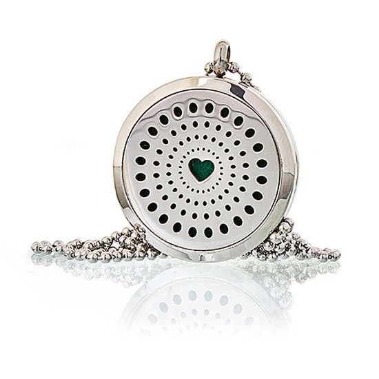 Aromatherapie Geurketting Diamanten Hart 30mm - Etherische Olie - 10 Herbruikbare Viltjes - Halsketting met Hanger - Roestvrijstaal - Geurverspreider - Essentiële Olie