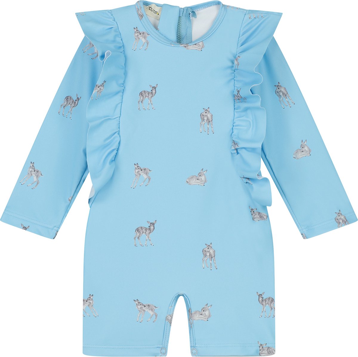 Supercute UV werend badpak UV-Zwempak - UPF50+, lichtblauw met hertjes en drukknopen en lange mouwen maat 98