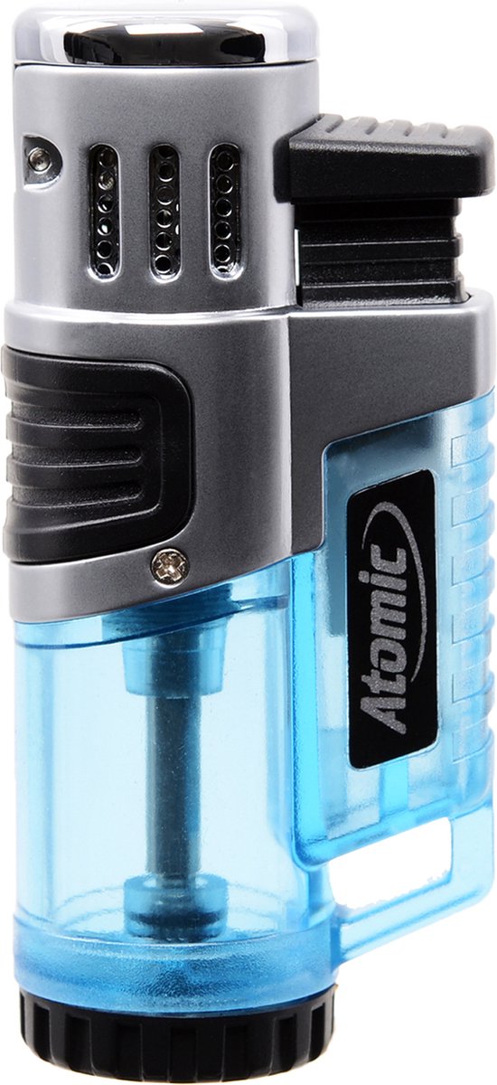 Goedkoopste Atomic® Triple Hervulbare Aansteker - Vuurwerk Aansteker - Gasbrander - Gasaansteker - BBQ - Windproof - Grijs/Blauw