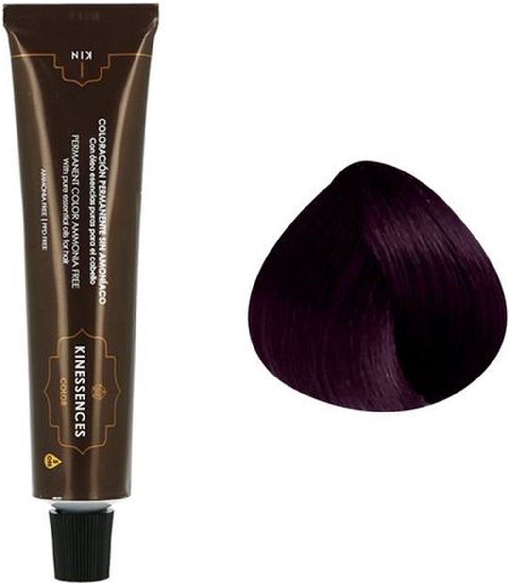 Kin Cosmetics Coloration permanente sans ammoniaque aux 5 huiles 4.77 : Châtain Moyen Violet Intense, Crème 60ml