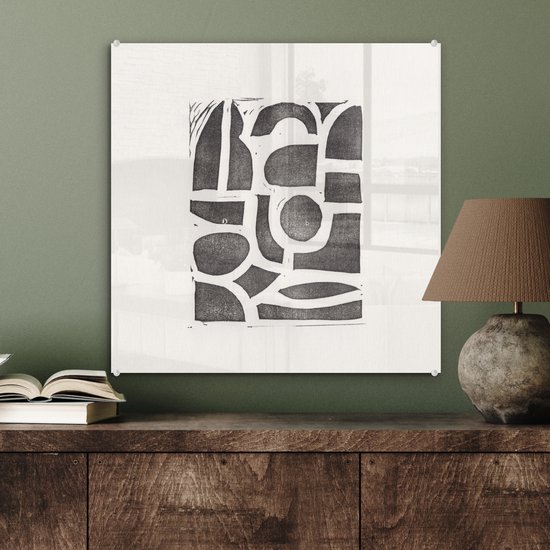 MuchoWow® Peinture sur verre 50x50 cm - Peinture sur verre acrylique - Abstrait - Formes - Formes - Zwart - Photo sur verre - Peintures