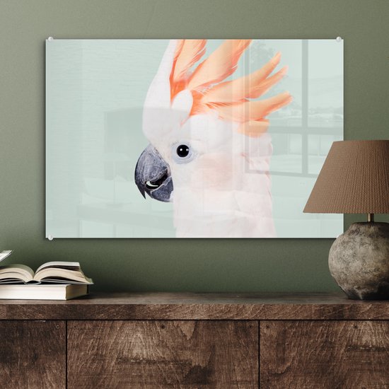 MuchoWow® Glasschilderij 60x40 cm - Schilderij acrylglas - Kaketoe - Dieren - Natuur - Wit - Foto op glas - Schilderijen