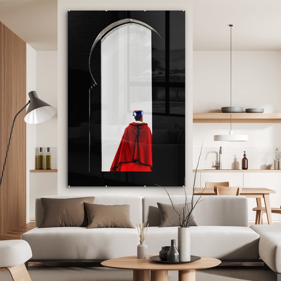 MuchoWow® Peinture sur verre 120x180 cm - Peinture sur verre acrylique - Porte - Homme - Rouge - Zwart - Photo sur verre - Peintures