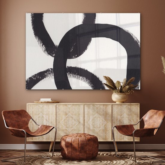 MuchoWow® Peinture sur verre 180x120 cm - Peinture sur verre acrylique - Abstrait - Formes - Zwart - Cercles - Photo sur verre - Peintures