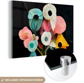 MuchoWow® Glasschilderij 60x40 cm - Schilderij acrylglas - Boeket - Vaas - Bloemen - Kleuren - Foto op glas - Schilderijen