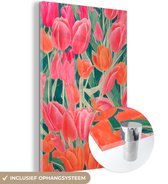 MuchoWow® Peinture sur verre 80x120 cm - Peinture sur verre acrylique - Tulipes - Fleurs - Rose - Rouge - Art - Photo sur verre - Peintures