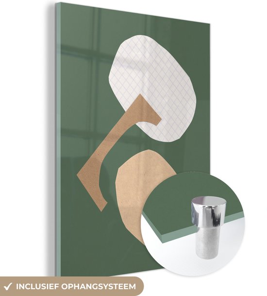 MuchoWow® Peinture sur verre 120x160 cm - Peinture sur verre acrylique - Formes - Vert - Carrés - Pastel - Photo sur verre - Peintures