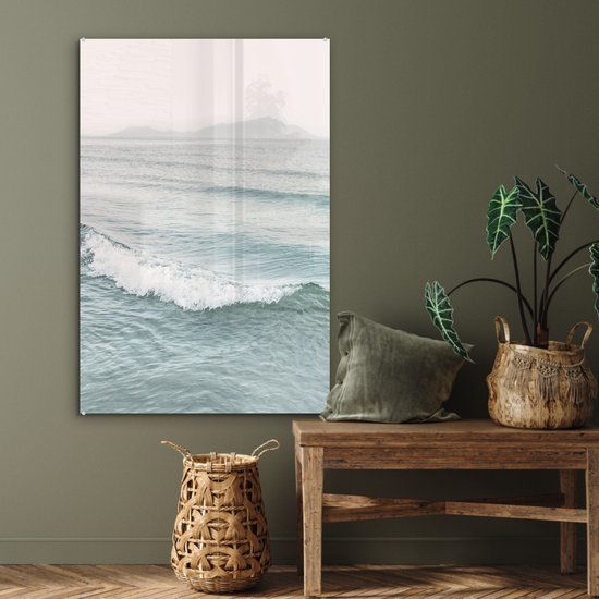 MuchoWow® Glasschilderij 80x120 cm - Schilderij acrylglas - Zee - Golven - Natuur - Water - Foto op glas - Schilderijen