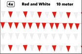 4x Vlaggenlijn Red and White party 10 meter - rood en wit - Festival thema feest party verjaardag gala jubileum