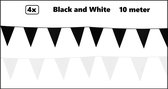 4x Vlaggenlijn Black and White party 10 meter - zwart en wit - Festival thema feest party verjaardag gala jubileum