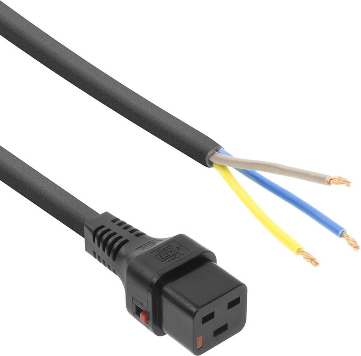 ACT Netsnoer C19 IEC Lock - open einde zwart 2 m, PC1174, 5-Pack AK5327