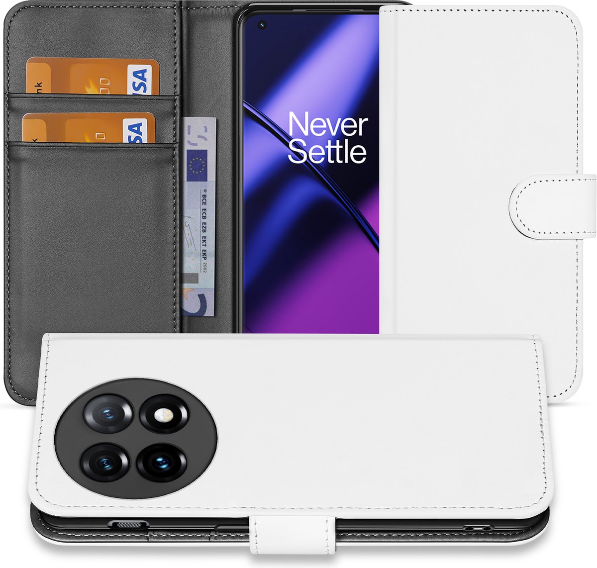 Book Case Telefoonhoesje voor de OnePlus 11 Wit met Pasjeshouder