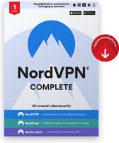 NordVPN Complete - Cybersecuritypakket - VPN, Password Manager en Versleutelde Cloud - 1-jarig Abonnement - PC & Telefoon Download