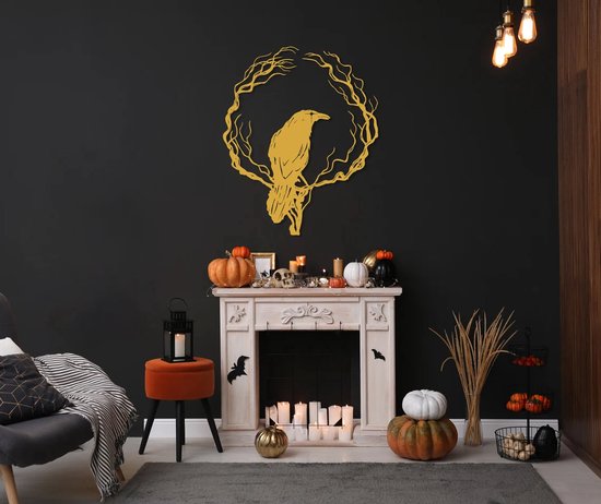Magnifique décoration murale en métal en forme de corbeau avec effet 3D ! 40 x 32 cm Zwart