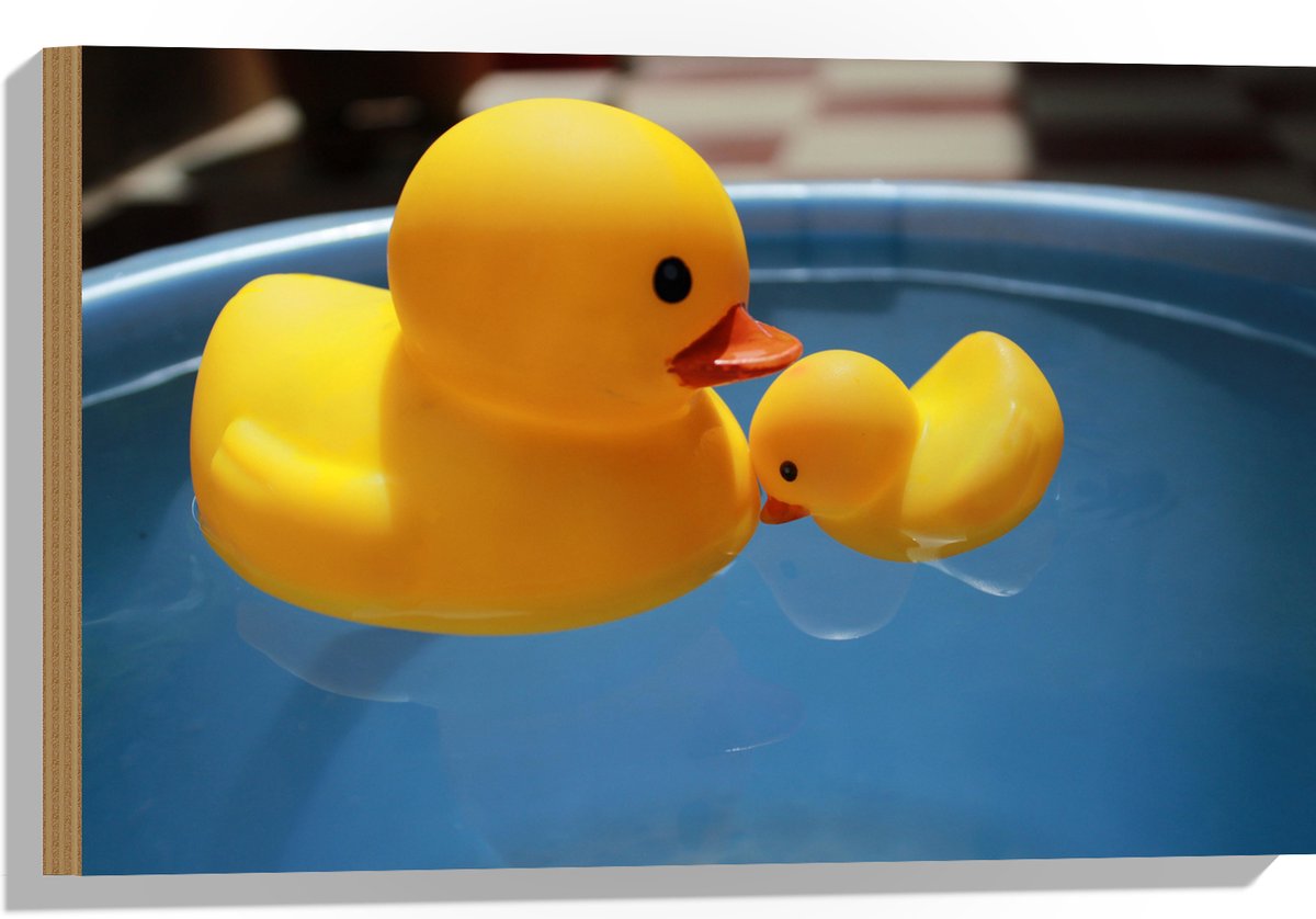 Hout - Moeder en Baby Badeenden in het Water - 60x40 cm - 9 mm dik - Foto op Hout (Met Ophangsysteem)