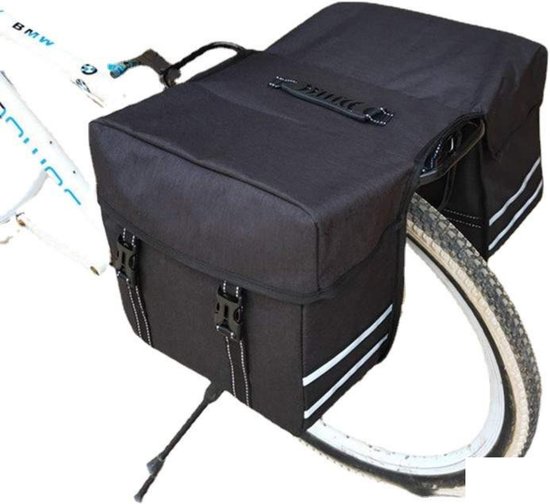 Joya® Double Pannier avec espace supplémentaire | Imperméable à l'eau | Réflecteurs sur les sacoches | Aussi pour les vélos électriques | Noir | Double